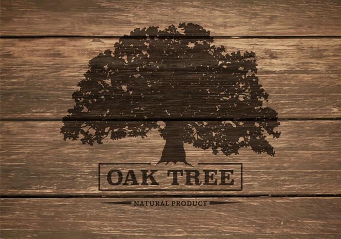 Oak Tree Silhouette On Wooden Background Vector
