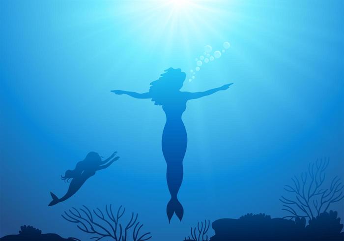 Free Mermaids In Deep Blue Water Vector