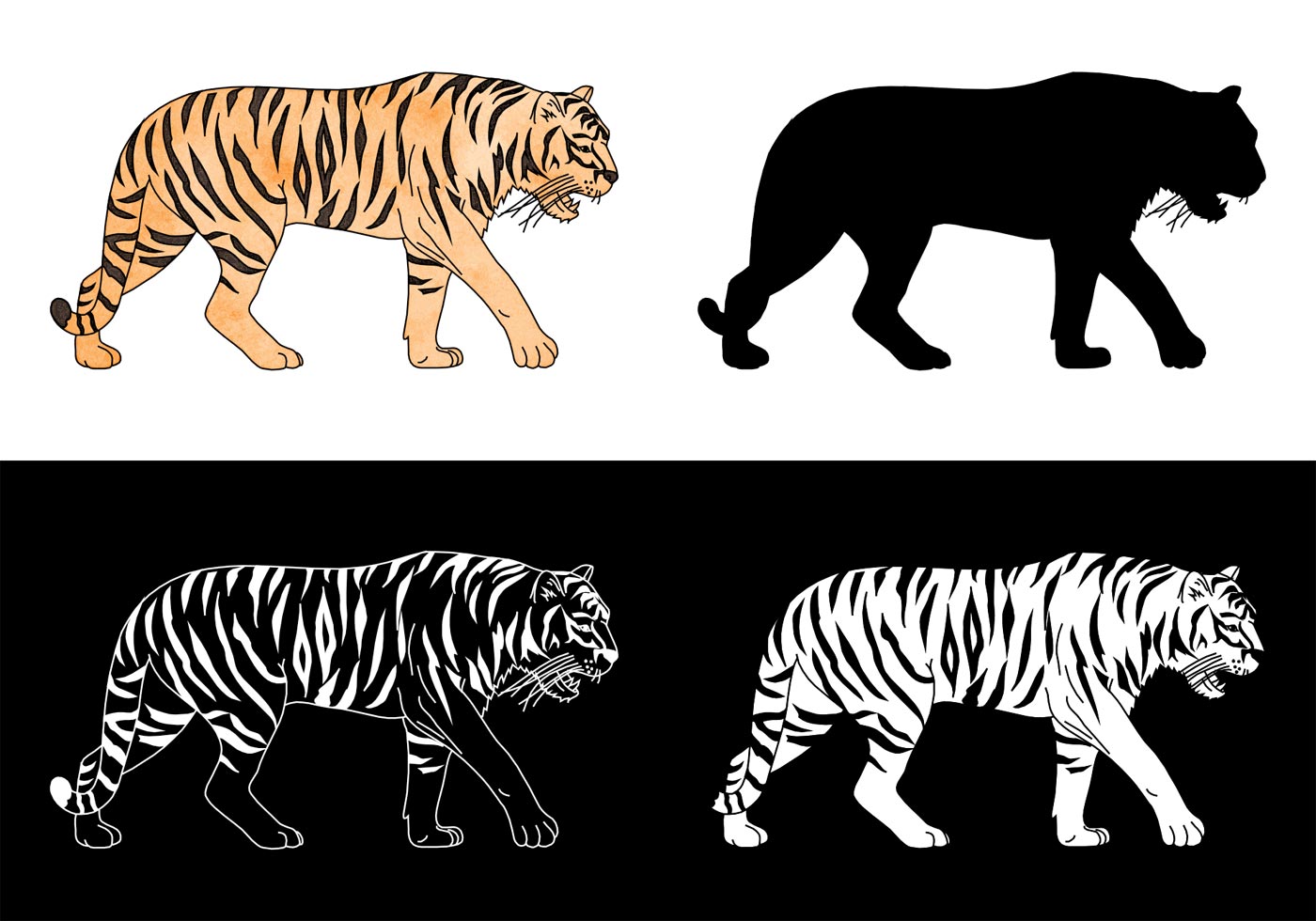 Download Tiger Silhouette Vector Set 92256 - Download Free Vectors ...