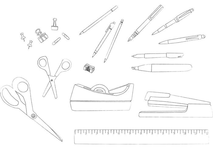 Desk Accessories Line Drawing Vectors