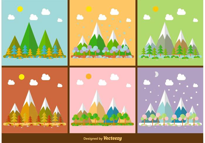 Ilustraciones del paisaje de la montaña estacional vector