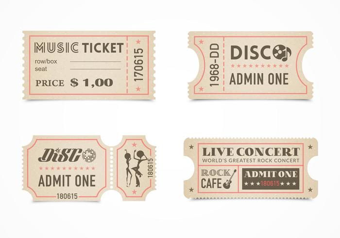 Retro Concert Ticket Stub Vector Set