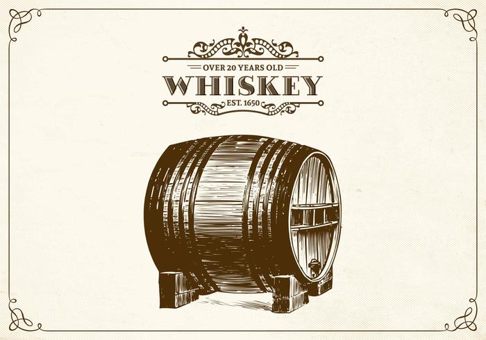 Mano libre dibujado Whisky Barrel Vector