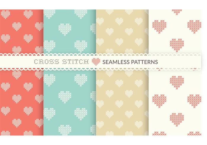 Free Cross Stitch Heart Seamless Vector Patterns