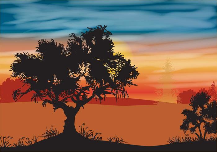 Landscape With Oak Tree vector