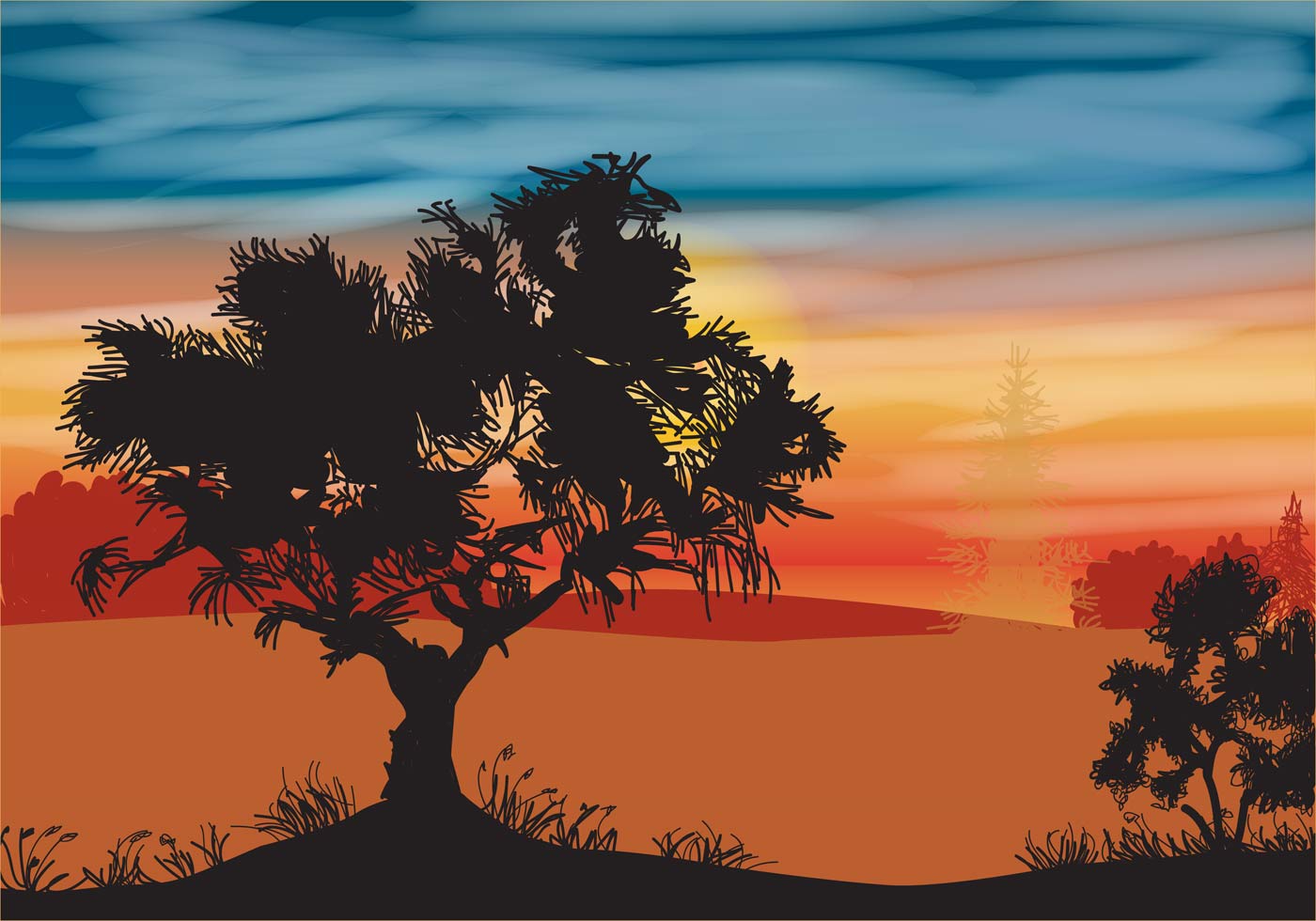 Download Landscape With Oak Tree 92573 - Download Free Vectors ...
