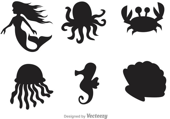 Sea Life Silhouette Icons vector