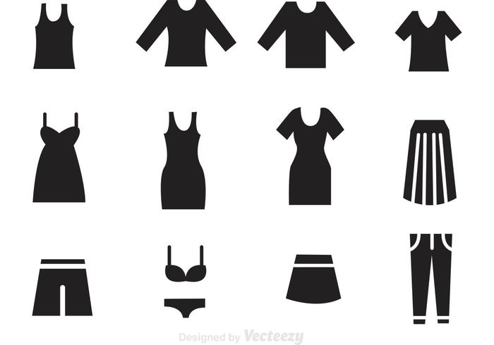 Iconos Negro De La Ropa De La Mujer vector