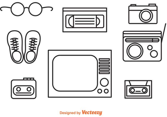 Iconos de contorno de objeto Retro 80s vector
