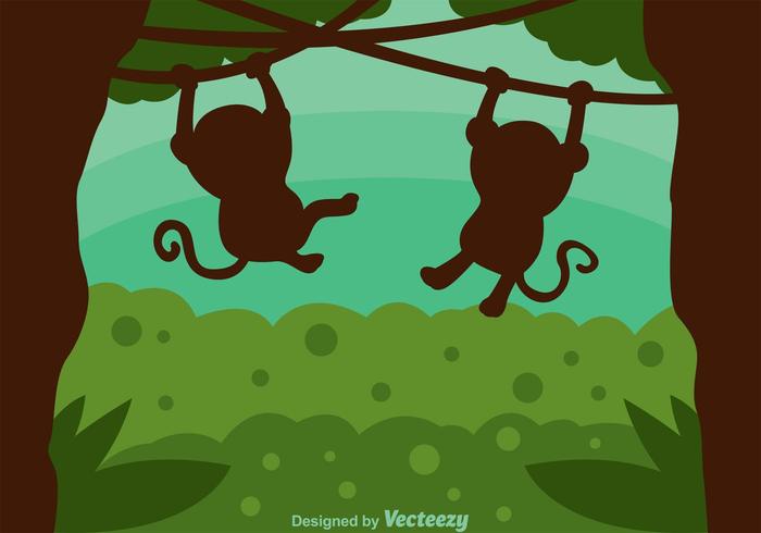 Monkey Silhouette In Jungle vector