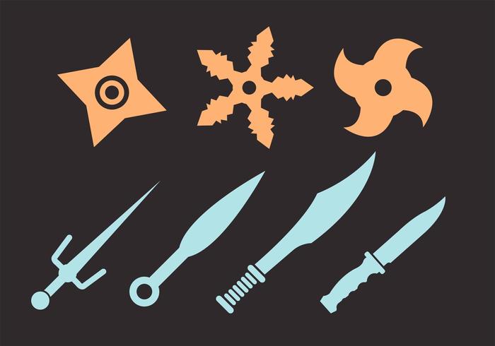 Vector Set of Ninja Throwing Stars and Knives