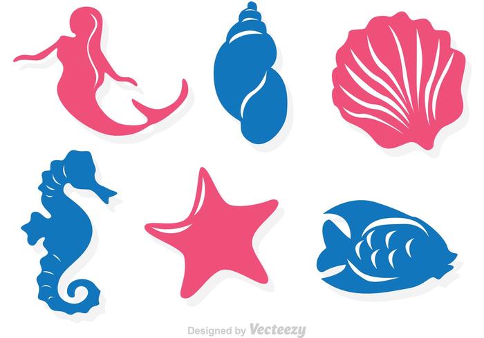 Sirena y Sealife silueta iconos vectoriales vector