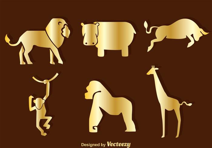Iconos de silueta de animales de oro vector