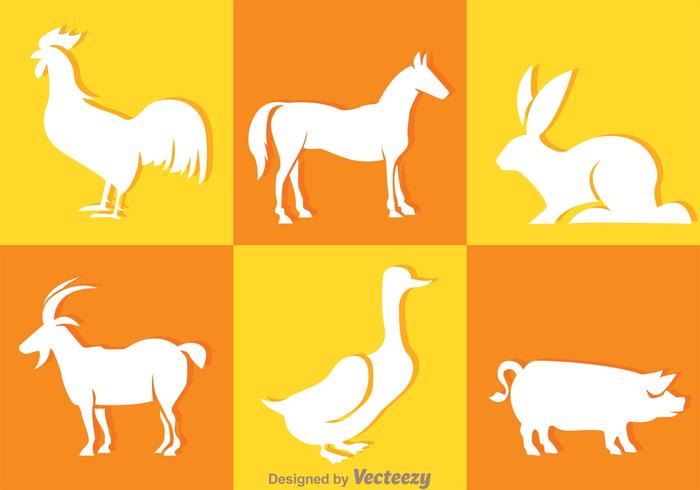 Iconos de silueta de animales blancos vector