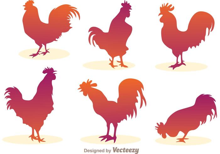 Gradation Rooster Silhouette Vectors