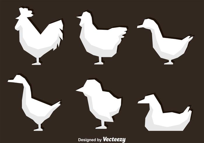 White Polygonal Fowl Icons vector