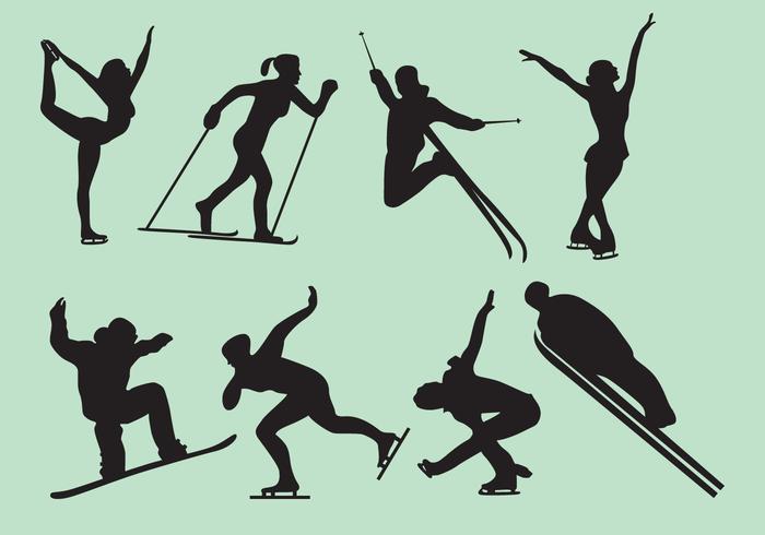 Woman And Man Winter Games Silhouette Vectors 