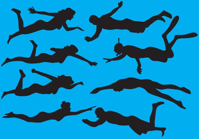 Woman And Man Swimming Silhouettes Woman And Man Swimming Silhouettes