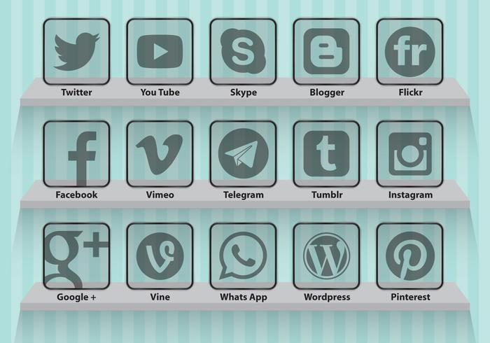 Iconos transparentes de medios sociales vector