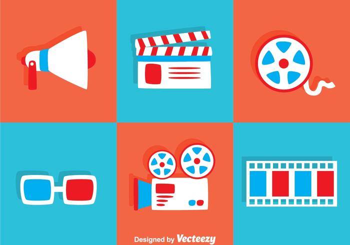 Iconos planos de la película vector