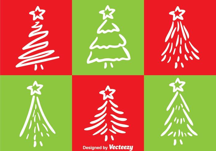 White Line Christmas Tree Vectors