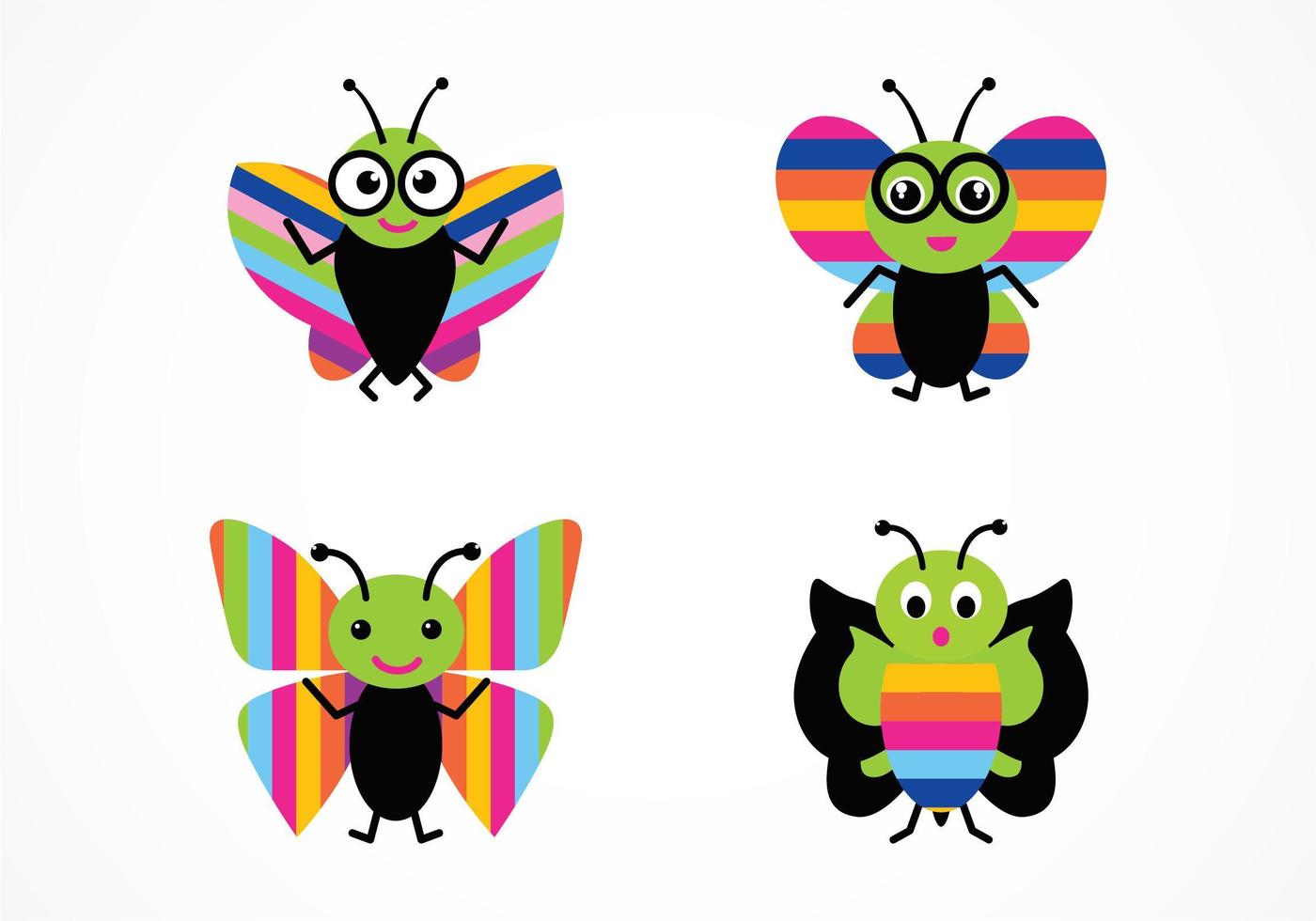 Vector libre de dibujos animados mariposa conjunto