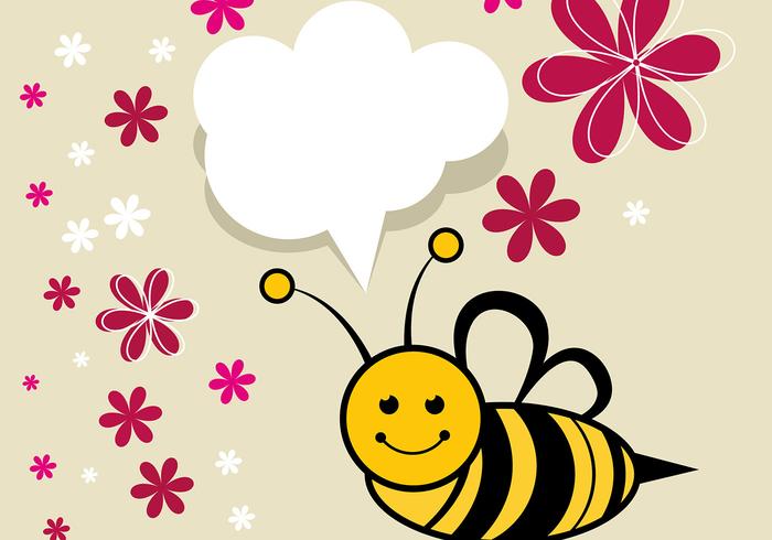 Cute Bee Vector with Flowers