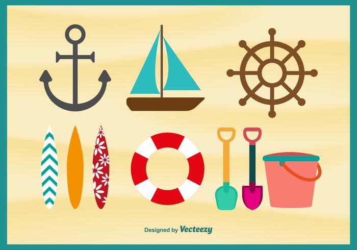 Iconos planos de tiempo de playa vector