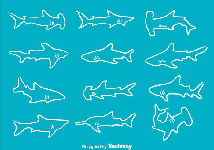 Iconos vectoriales dibujados a mano del tiburón vector