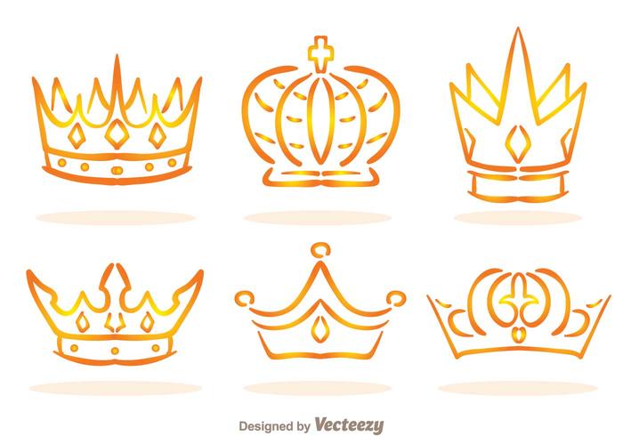 Golden Linear Crown Logo Vectors