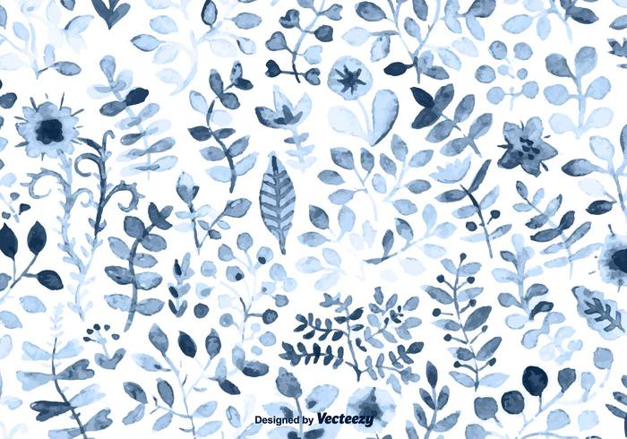 Watercolored Blue Leaves Background