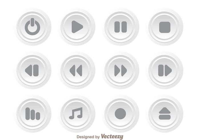 White Circle Media Button Set vector