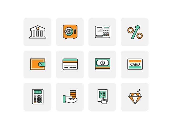 Flat Line Bank Icons vector