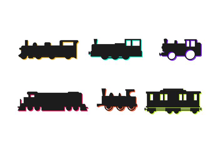 Set Of Cute Trains Vector Icons Silhouette Set Of Cute Trains Vector Icons Silhouette