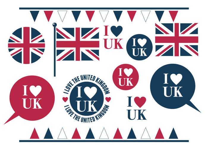 I Love the UK Assorted Element Set vector