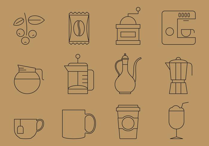 Iconos del café de línea delgada vector