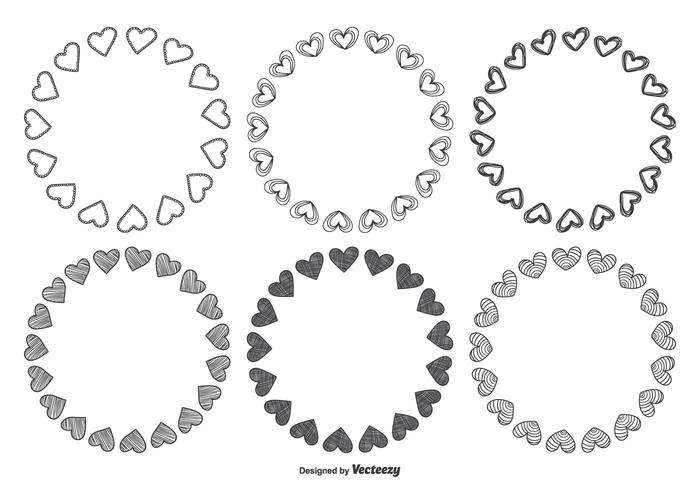 Hand Drawn Style Heart Frame Set vector