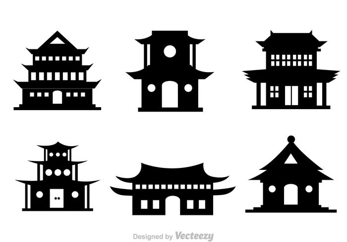 Iconos de vector negro del templo de China