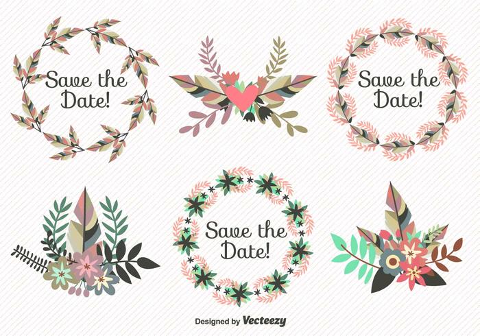 Save the Date Leaves Wreath Vectors