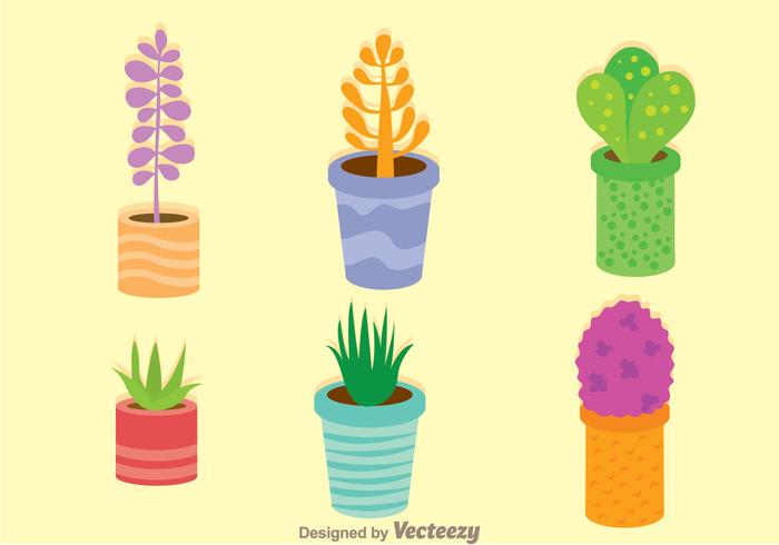 Colorful Vector Plants In A Pot