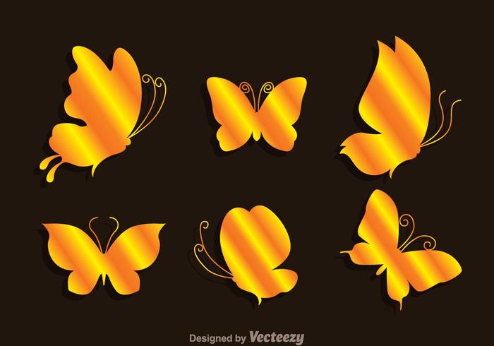 Gold Butterflies Icons vector