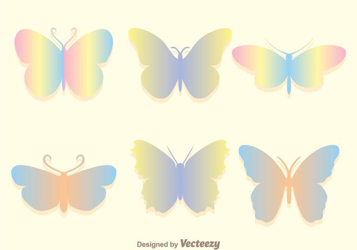 Soft Rainbow Butterfly Icons Set vector