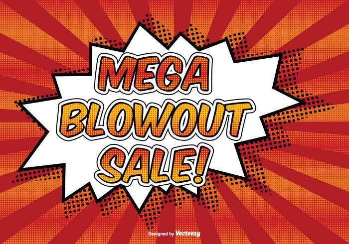 Mega Blowout venta estilo cómico ilustración vector