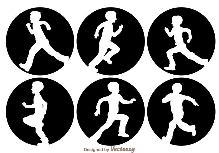 Niños corriendo silueta vector