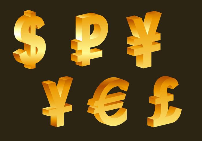 3d golden currency symbols vector