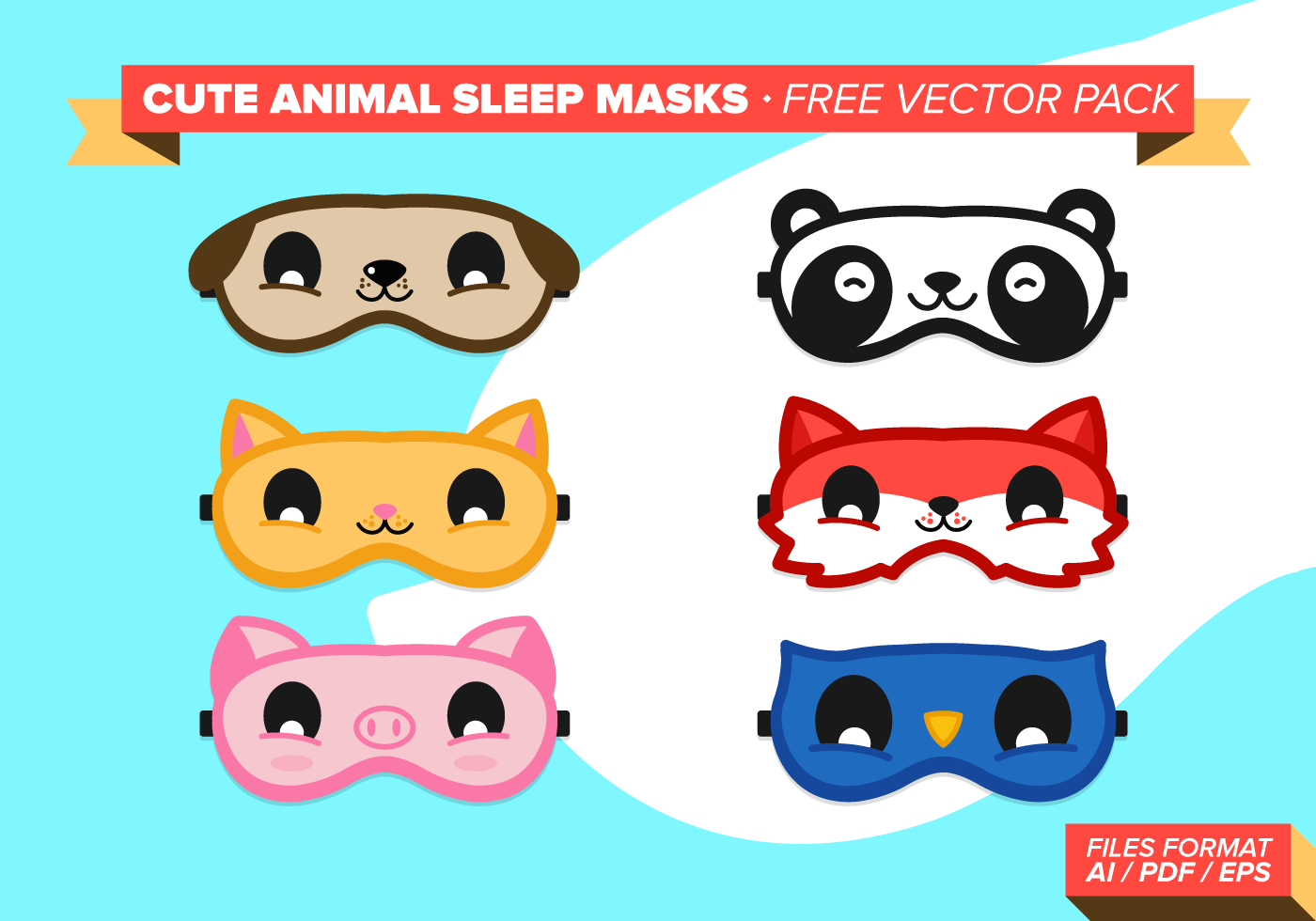 Cute Animal Sleep Masks Free Vector Pack 96271 Vector Art at Vecteezy
