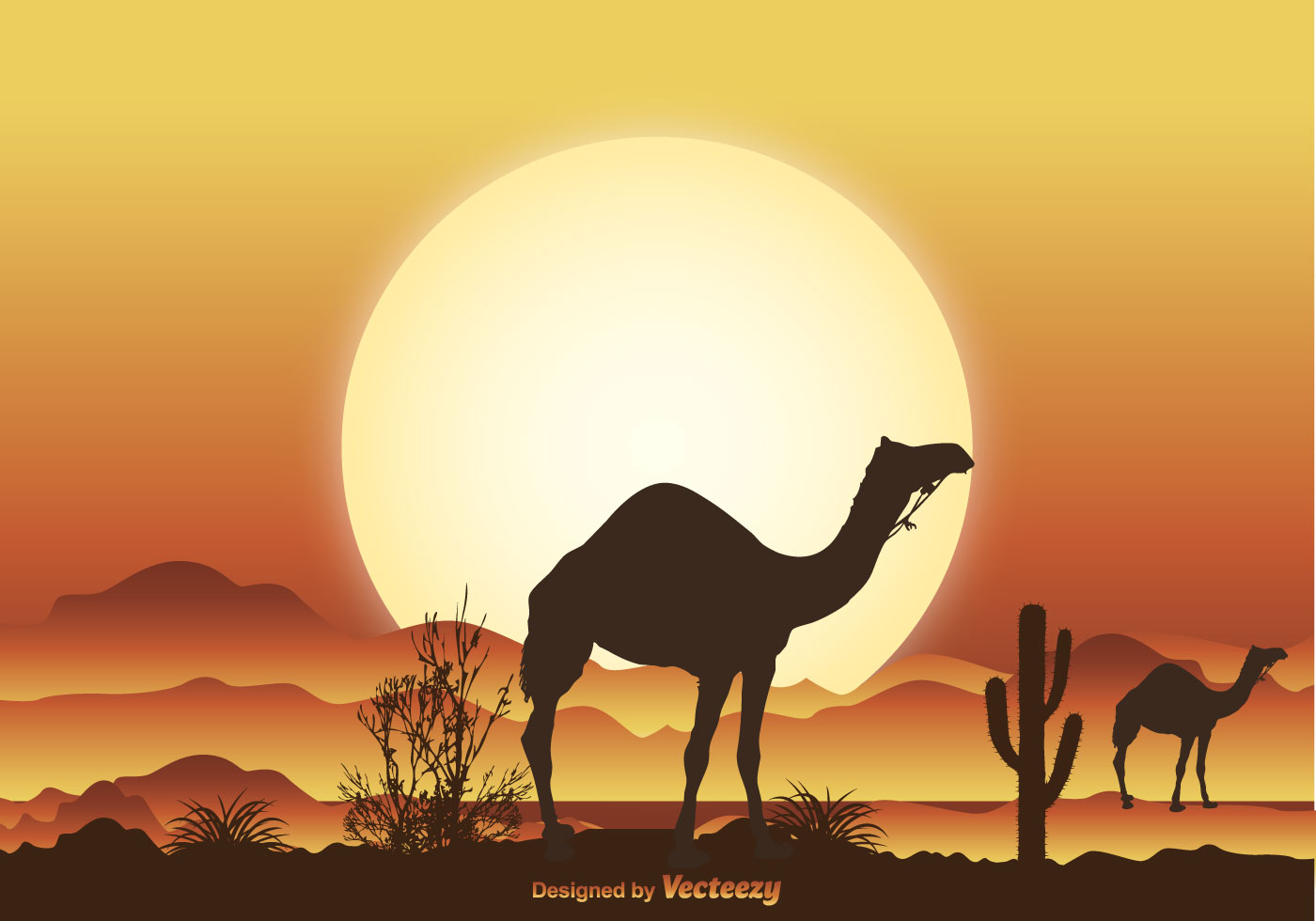 Desert Camel Scene Illustration - Download Free Vector Art ...