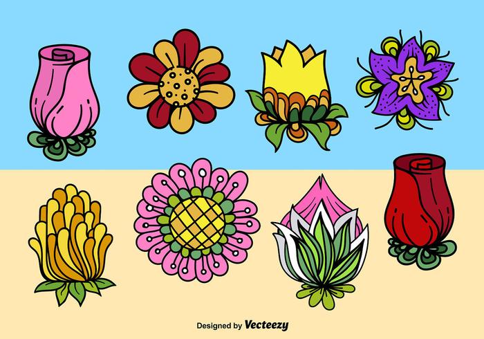 Flores lindas de la historieta vector