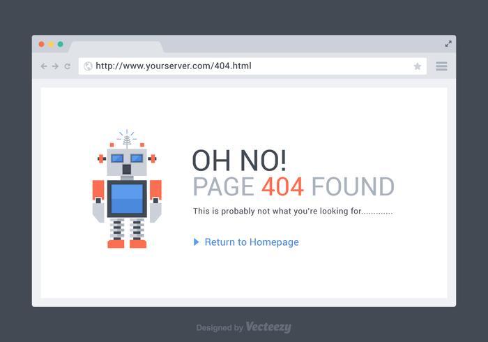 Libre 404 página encontró la plantilla del vector