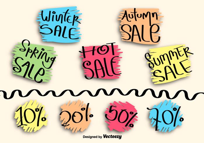 Hand drawn sale labels vector